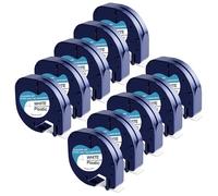 Lot de 10 rubans adhésifs de rechange 91331 en plastique pour étiqueteuses Dymo Letratag - 12 mm x 4 m - Fonctionne avec les étiqueteuses DYMO LetraTag LT-100H LT-100T QX50 - Blanc