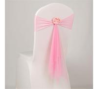 Lot de 10 rubans de chaise élastiques avec boucle décorative en tissu composite et bandes en maille pour mariage, fête, banquet (rouge clair)