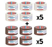 Lot De 10 Rubans Emballage Adhésif 66m X 50mm Transparent Et Havane