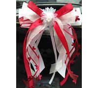 Lot de 10 rubans Miya@ fabriqués à la main, de qualité - Pour décoration de mariage et de voiture - Rouges à cœurs - En satin, 3cm weinrot