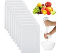 Lot de 10 Sac a Lait Vegetal,20x30cm Réutilisables Mousseline Alimentaire - En nylon bio - Avec Cordon de Serrage - Cheese Cloth Pour Fromage,Jus de fruits,Café,Jus de Légumes,etamine alimentaire