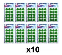 Lot de 10 sachets de 90 gommettes Auto-Adhésives - 19Mm - 90 Étiquettes - Vert - Apli 111965 G