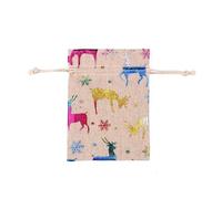Lot de 10 sachets en toile jute imprimés couleur, motif élan, x 14 cm et 13 18 Idéaux for Noël, les bijoux, mariages autres fêtes(Color-12,10x14cm)