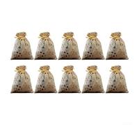 Lot de 10 sacs à bonbons festifs de Noël avec cordon de serrage avec motif étoiles pailletées, construction en tissu pour un rangement durable des bonbons et une utilisation décorative (beige)