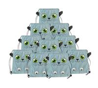 Lot de 10 Sacs à Dos à Cordons pour Enfants - Designs Animaux Rigolos (41x34 cm) | Petit Sac de Sport Imperméable pour École, Goûter et Anniversaire - Cadeau Invité Garçon et Fille (Chat)
