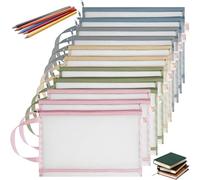 Lot de 10 sacs à fermeture éclair multicolores en maille filet - Double couche - En nylon - Avec poignée de fermeture éclair - Sacs à fermeture éclair A4 transparents - Convient pour l'école, la
