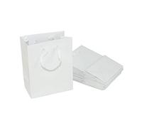 Lot de 10 sacs cadeaux de luxe blancs respectueux de l'environnement avec poignées torsadées en corde - Sacs en papier mat ou brillant pour mariages, fêtes, vente au détail, boutique et emballages