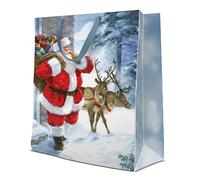 Lot de 10 sacs cadeaux de Noël dorés Motif Père Noël 30 x 12 x 41 cm