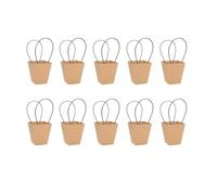 Lot de 10 sacs cadeaux en papier kraft avec poignée - En papier kraft - Original - Porte-bouquet - Design trapézoïdal - Pour emballer des cadeaux et des fleurs fraîches - Petit format