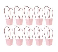 Lot de 10 sacs cadeaux en papier kraft avec poignée, sacs d'emballage de fleurs roses, porte-bouquets, design trapézoïdal, pour emballer des cadeaux et des fleurs fraîches, taille M