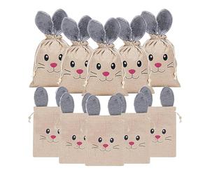 Lot de 10 sacs cadeaux lapin de Pâques avec cordon de serrage | Sacs à goûter festifs pour garçons, école, fêtes de printemps, famille, mariage, magasins, chocolat, bureau, étudiants