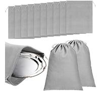 Lot de 10 sacs de rangement en tissu anti-ternissement pour bijoux en argent, argenterie, couverts, nettoyage contre le ternissement (gris foncé) 22,9 x 30 cm