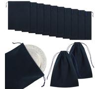 Lot de 10 sacs de rangement pour argent, 22,9 x 30 cm, tissu anti-ternissement pour bijoux en argent, argenterie, couverts, nettoyage et ternissement (bleu marine)