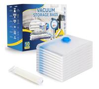 Lot de 10 sacs de rangement sous vide XL (100 x 70 cm) - Sacs économiseur d'espace sous le lit avec pompe manuelle | PVC robuste de 0,2 mm et double joint hermétique pour couettes, vêtements