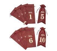 Lot de 10 sacs de vin bordeaux avec numérotation de 1 à 10 marques imprimées dessus (10 pièces) en toile de jute, sacs cadeaux pour Noël, mariage, fête
