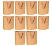 Lot de 10 Sacs en Papier Kraft Avec Poignées - Pour Provisions, Fête Prénatale, Anniversaire, Cadeaux, Restaurant, Plats à Emporter, Shopping, Vente au Détail