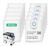 Lot de 10 sacs filtrants pour aspirateurs Festool CT 36/CTM 36 E/CTL 36 E CLEANTEC, sacs d'aspirateur pour Festool SC FIS-CT 36/5, jetables et de grande capacité