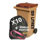 Lot de 10 Sacs Poubelle 120L | Housses de Container + Sangle de Fixation | Anti Salissures - Anti Odeur | Résistant - Anti Fuites | Fabriqué en Europe | Normes CE, REACH, RSGP (120 LITRES)