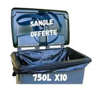Lot de 10 Sacs Poubelle 750 Litres | Housses de Container 4 Roues + Sangle de Fixation | Anti Salissures - Anti Odeur | Très Résistant - Opaque | Fabriqué en Europe | Normes CE, REACH, RSGP
