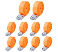 Lot de 10 Sangle d'Arrimage,25mm x 2m Sangle de Serrage,Sangle Porte Velo avec Boucle de Fermeture,Selon DIN en 12195-2, adapté aux camionnettes, Motos, camions Marchandises liées, Orange