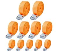 Lot de 10 Sangle d'Arrimage，25mm x 4m Sangle de Serrage，Sangle Porte Velo avec Boucle de Fermeture，Selon DIN en 12195-2, adapté aux camionnettes, Motos, camions Marchandises liées, Orange