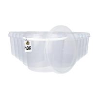 Lot de 10 seaux avec couvercle - 4 l - Transparent - Rond - En plastique - Convient à un usage alimentaire - Hermétique et stable - Vide avec poignée et couvercle pour aliments - Chimie - Convient à