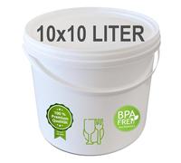 Lot de 10 seaux de 10 l avec couvercle en plastique blanc