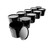 Lot de 10 seaux en plastique avec couvercle - 5 l - Noir - Rond - Convient à un usage alimentaire, hermétique et stable - Avec poignée - Convient pour les produits chimiques alimentaires