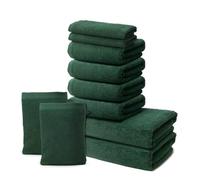 Lot de 10 Serviettes | 2 Serviettes de Bain 70x140 + 4 Serviettes de Toilette 50x100 + 2 Serviettes Invités 30x50 + 2 Gants de Toilette 15x20cm | 100% Coton | 500g/m2 | Oeko-TEX | Marque Ôhm | Vert