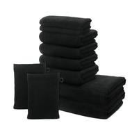 Lot de 10 Serviettes | 2 Serviettes de Bain 70x140 + 4 Serviettes de Toilette 50x100 + 2 Serviettes Invités 30x50 + 2 Gants de Toilette 15x20 | 100% Coton | 500g/m2 | Oeko-TEX | Ôhm | Noir