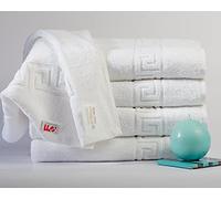 Lot de 10 serviettes de bain jacquard de qualité hôtelière avec bordure Greek Key, 500 g/m², blanc, double passant, 100 % coton, lavables à 95 °C, certifié Öko-Tex