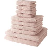 Lot de 10 serviettes de bain TODAY comprenant 4 serviettes 30x50 + 4 serveites 50x90 + 2 Draps de bain 70x130 cm 100% Coton - Rose