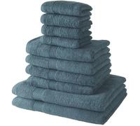 Lot de 10 serviettes de bain TODAY comprenant 4 serviettes 30x50 + 4 serveites 50x90 + 2 Draps de bain 70x130 cm 100% Coton - Paon