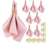 Lot de 10 serviettes en satin et ronds de serviette - Serviettes de table et porte-serviettes pour mariage, anniversaire, dîner, fête (lot de 10 rose foncé)