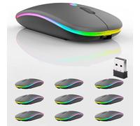 Lot de 10 souris Bluetooth sans fil, LED double mode, rechargeables, silencieuses, fines, portables (BT5.2 + récepteur USB), souris d'ordinateur double mode, pour ordinateur portable, ordinateur de