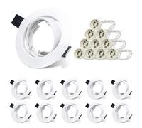 Lot de 10 Spots Encastrables GU10 - Cadres de Montage Encastrables Blancs - Design Rotatif Circulaire - Compatible avec Ampoules GU10 LED ou Halogènes - Facile à Installer avec Douilles GU10 Incluses