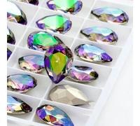Lot de 10 strass en verre K9 scintillants en forme de larme violette, à coller sur vêtements, loisirs créatifs, bijoux, accessoires, lumière fantôme, 10 x 14 mm