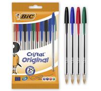 BIC Cristal Original Stylo bille à capuchon pointe moyenne 1 mm - 4 couleurs assorties - Pochette de 10