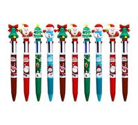 Lot de 10 stylos à bille multicolores de Noël 4 couleurs en 1 - Stylo à bille rétractable multicolore pour étudiant
