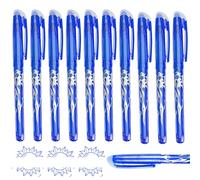 Lot de 10 stylos à friction bleus - Stylos à encre gel effaçable de 0,7 mm avec gomme à l'extrémité, stylos d'écriture effaçables pour enfants et adultes, école, bureau, travail, papiers, fournitures