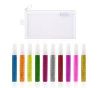Lot de 10 stylos à paillettes colorées, 1 étui à crayons, stylos à paillettes peints à la main pour enfants, colle à paillettes, stylos gel à paillettes, adaptés pour le bricolage et la peinture comme