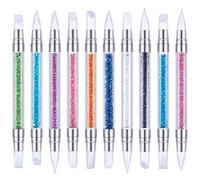 Lot de 10 stylos acryliques à double pointe en silicone et strass - Tête en silicone - Manche en acrylique - Pinceaux de manucure - Outils de pointillage pour la maison et le salon