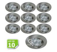Lot de 10 Support encastrable orientable ronde pour ampoules halogènes CFL ou LED diametre 81mm Couleur acier brossé ref.970