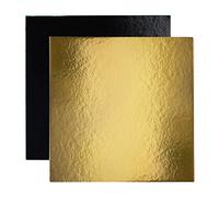 Lot de 10 Supports à Gâteau/Traiteur/Déco Carrés en Carton Couleurs et Dimensions au choix (Or/Noir, 20 cm)