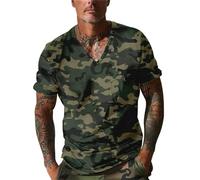 Lot de 10 t-shirts à manches courtes pour homme - Été décontracté - Col en V - Imprimés - Chemisiers de vacances - Hauts - Blouses pour homme - Avec dentelle, Camouflage, L