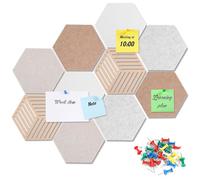 Lot de 10 tableaux d'affichage autocollants en feutre - Tableau mémo hexagonal 30 x 26 cm - Tableau d'affichage en feutre pour décoration murale - Avec 50 broches colorées - Idéal pour le bureau, la