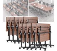 Lot de 10 tables de conférence pliantes rectangulaires de 154,9 cm - Table de banquet moderne à rabat en bois - Idéal pour salles de classe et événements
