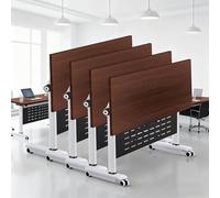 Lot de 10 tables d'entraînement pliables mobiles avec dessus rabattable, roues verrouillables, bureau moderne de salle de conférence, table de salle de réunion exécutive pour bureau et salle de classe
