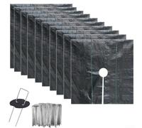 Lot de 10 tapis de jardin en polypropylène noir avec 50 piquets de terre, tapis de disque de paillis pour contrôle de l'herbe et des ions racines, résistant aux intempéries, design découpé pour verger