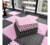 Lot de 10 tapis de jeu en mousse pelucheuse - Protection de sol carrée à poils longs - Tapis de jeu puzzle pour salle de jeux - 30 x 30 x 1 cm - Gris et rose